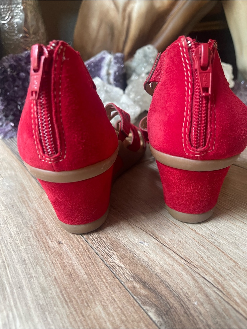 Earth Red Laser-Cut Strappy Heels - Picture 3 of 5